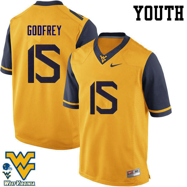 NCAA Youth Eli Godfrey West Virginia Mountaineers Gold #15 Nike Stitched Football College Authentic Jersey UX23U43KT